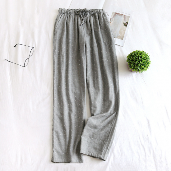 Japanese new spring and summer couples cotton double gauze men's and women's home pants plus size youth pants pajamas trousers
