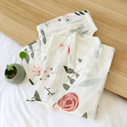 2025 new Japanese kimono suit pajamas spring and summer ladies cotton three-quarter sleeves big flowers home clothes thin loose