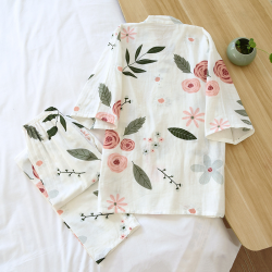 2025 new Japanese kimono suit pajamas spring and summer ladies cotton three-quarter sleeves big flowers home clothes thin loose