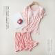 New Modal Lady Short Sleeve Pajamas Set with Bra Pad Bra One Piece Half Sleeve Shorts Striped Loose Large Size Home Wear Set