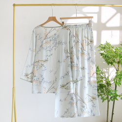 2025 New Women's Spring/Summer Pajama Set with Satin Viscous Soft 7-in-1 Sleeve and 9-in-1 Pants Two Piece Home Clothes Ladies