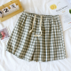 2025 New Summer Couple Japanese Shorts 100% Cotton Men's and Women's Plaid Simple Large Thin Home Shorts plaid pajama pants