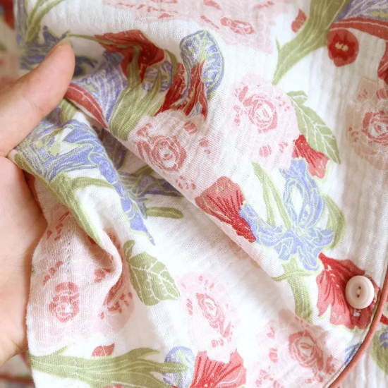 2025 New Spring and Autumn Women's Pajama Set 100% Cotton Printed Polo Collar Long Sleeve Two Piece Loose Floral Home Furnishing