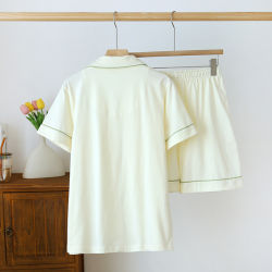 2025 Summer New Women's Pajama Set 100% Knitted Cotton Short Sleeve Shorts Two Piece Cardigan Solid Color Casual Large Homewear