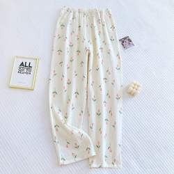 2025 Japanese Spring/Summer New Women's Pajama Pants 100% Cotton Crepe Pants Sweet and Cute Pajama Ladies Loose Home Pants