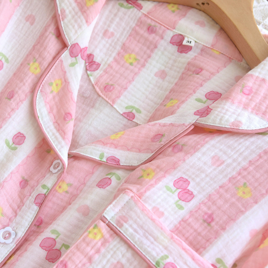 2025 New Spring and Autumn Women's Pajama Set 100% Cotton Crepe Long Sleeve Long Pants Two Piece Home Clothes Sleepwear