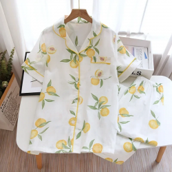 2025 Japanese style simple short women female 100% cotton gauze short sleeve trousers ladies pajamas suit cute pajamas sets home