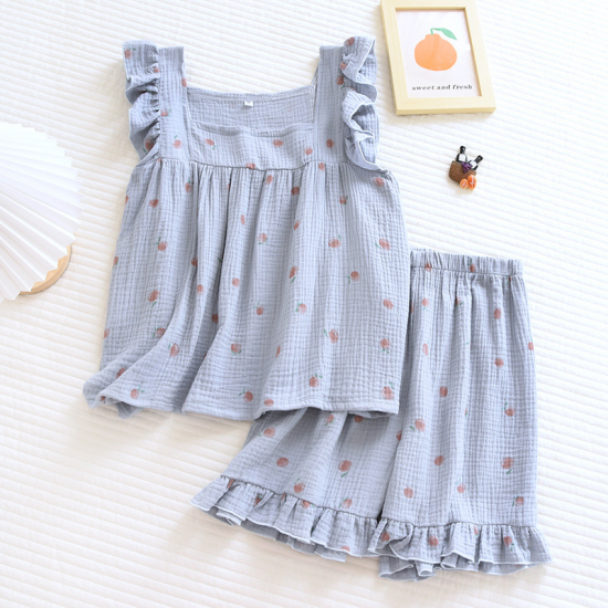 Pure desire for ins in summer, flounce shorts, cotton suspenders, pajamas, women's summer home clothes, two-piece suit, summer