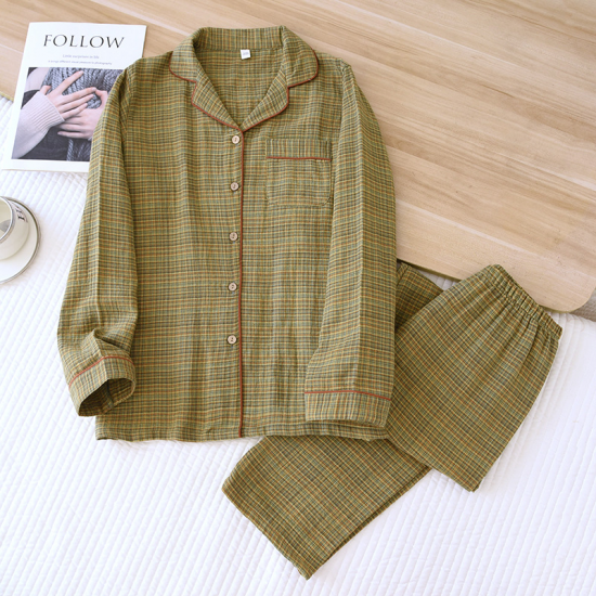 2025 Women's New Spring and Autumn Pajama Set 100% Cotton Long Sleeve Long Pants Two Piece Set Loose Collar Home Clothes Ladies