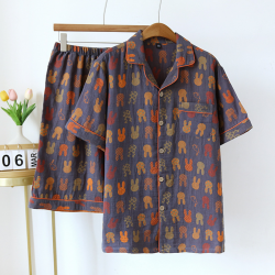 2025 Verão Novo Casal Shorts de Manga Curta Duas Peças Conjunto de 100% Algodão Crepe Tecido Homens e Mulheres Grande Homewear