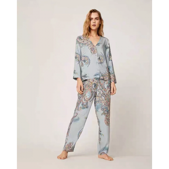 Japanese new spring and autumn new style cotton viscose ladies long-sleeved suit feather big flower home service pijamas women