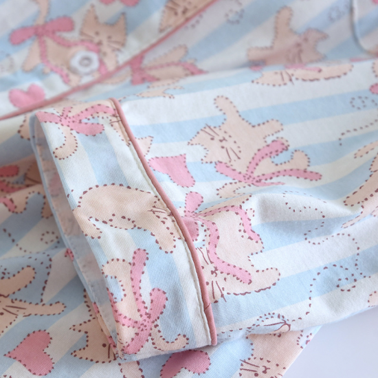 2025 New Spring and Autumn Women's Pajama Set 100% Cotton Knitted Cute Loose Long sleeved Pants Two piece Home Furnishing Set