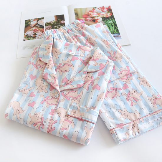 2025 New Spring and Autumn Women's Pajama Set 100% Cotton Knitted Cute Loose Long sleeved Pants Two piece Home Furnishing Set