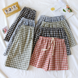 2025 New Summer Couple Japanese Shorts 100% Cotton Men's and Women's Plaid Simple Large Thin Home Shorts plaid pajama pants
