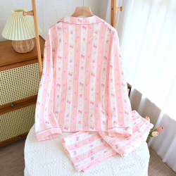 2025 New Spring and Autumn Women's Pajama Set 100% Cotton Crepe Long Sleeve Long Pants Two Piece Home Clothes Sleepwear