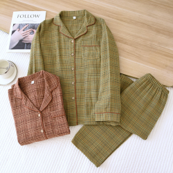 2025 Women's New Spring and Autumn Pajama Set 100% Cotton Long Sleeve Long Pants Two Piece Set Loose Collar Home Clothes Ladies