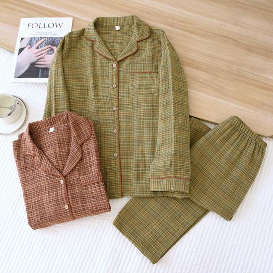 2025 Women's New Spring and Autumn Pajama Set 100% Cotton Long Sleeve Long Pants Two Piece Set Loose Collar Home Clothes Ladies