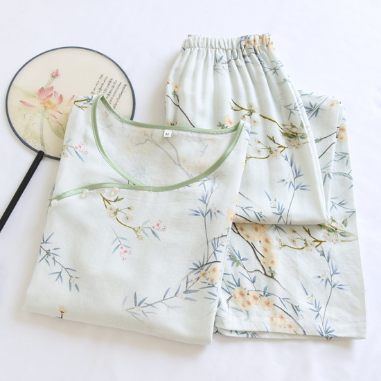 2025 New Women's Spring/Summer Pajama Set with Satin Viscous Soft 7-in-1 Sleeve and 9-in-1 Pants Two Piece Home Clothes Ladies