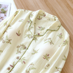 2025 New Women's Pajama Set 100% Cotton Crepe with Chest Pads, Long sleeved Pants, Cardigan, Home Furnishing Two Piece Set