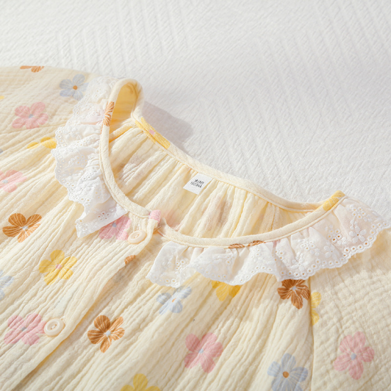 2025 New Spring/Summer Women's Pajama Set Pure Cotton Crepe Sweet and Cute Long Sleeve Long Pants Two Piece Home Clothes