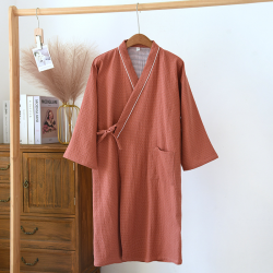 2025 New Japanese Kimono Robe Spring/Summer Couple Nightgown100% Cotton Large Bathrobe Men's and Women's Mid length Home Pajamas