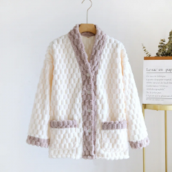 2025 Autumn/Winter Women's Pajama Top Single piece Flannel Thickened Warm Coral Fleece Long Sleeve Cardigan Home Fur Ladies