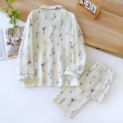 2025 Japanese Spring/Summer New Women's Pajama Set 100% Cotton Crepe Long Sleeve Two Piece Thin Home Fury Pajamas Ladies