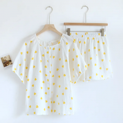 2025 Japanese New Women's Pajama Set 100% Pure Cotton Crepe Short sleeved Shorts Two piece Loose and Cute Home Fury Sleepwear